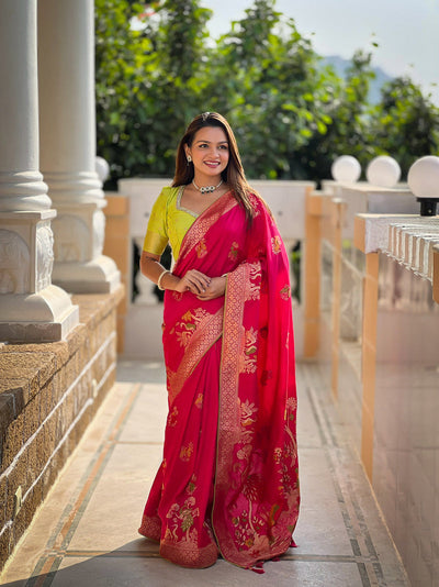 Radiant Dark Pink Soft Banarasi Silk Saree With Beautiful Blouse Piece