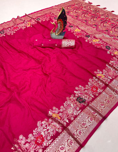 Comely Dark Pink Soft Banarasi Silk Saree With Delectable Blouse Piece