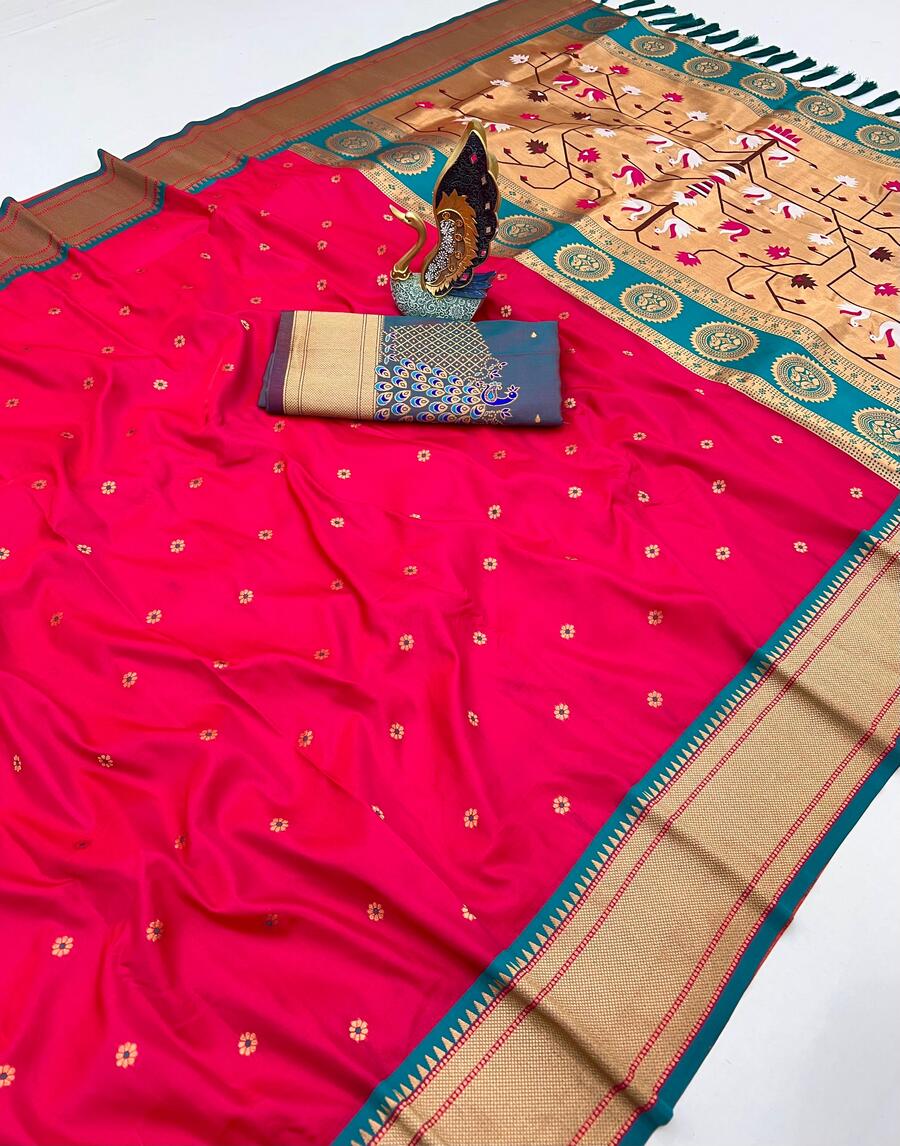 Deserving Dark Pink Paithani Silk Saree With Lustrous Blouse Piece