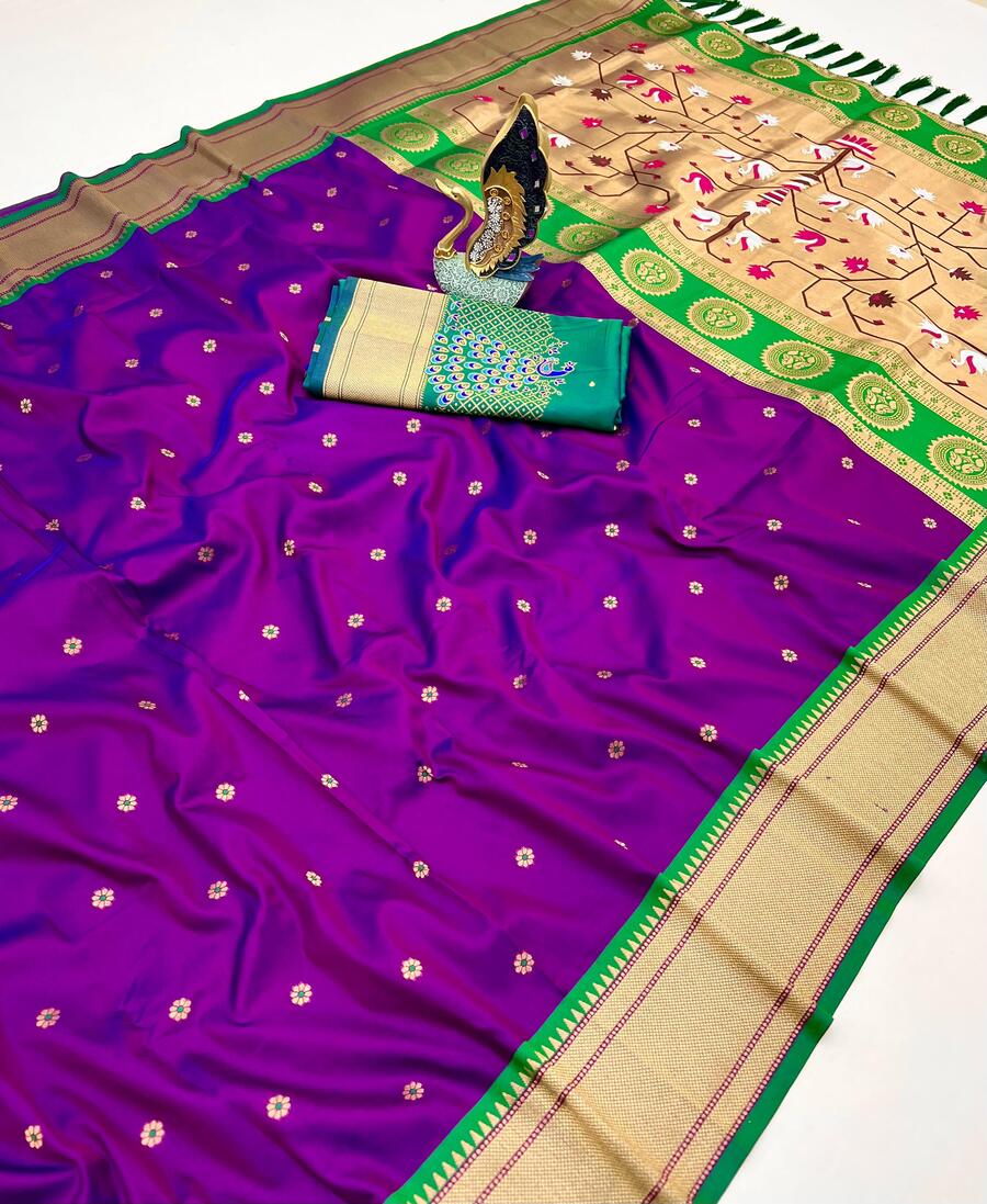 Exuberant Purple Paithani Silk Saree With Captivating Blouse Piece