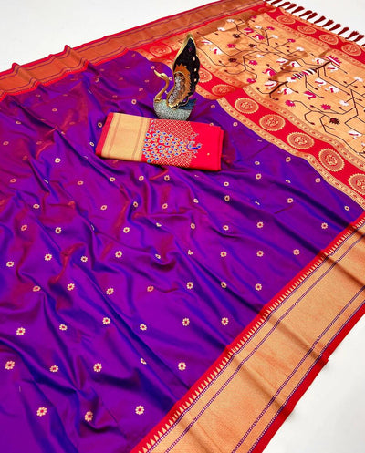 Incredible Royal Purple Paithani Silk Saree With Inimitable Blouse Piece