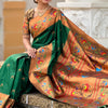 Smashing Dark Green Paithani Silk Saree With Seraglio Blouse Piece