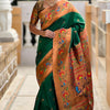 Smashing Dark Green Paithani Silk Saree With Seraglio Blouse Piece