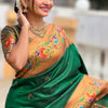 Smashing Dark Green Paithani Silk Saree With Seraglio Blouse Piece