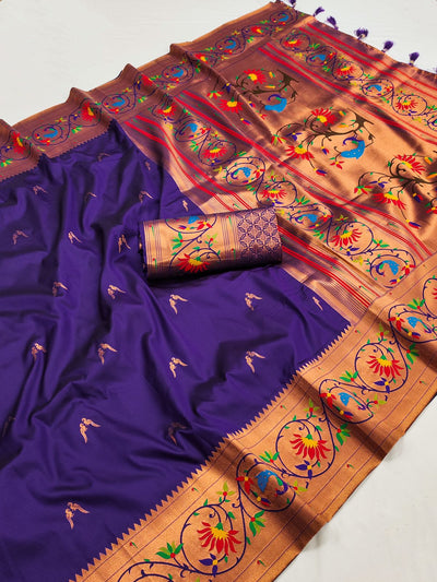 Refreshing Purple Paithani Silk Saree With Classy Blouse Piece