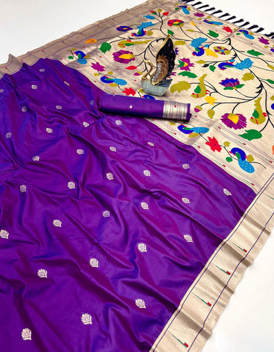 Woebegone Purple Paithani Silk Saree With Ratatouille Blouse Piece