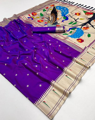 Panoply Purple Paithani Silk Saree With Scrupulous Blouse Piece