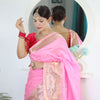 Energetic Baby Pink Paithani Silk Saree With Unique Blouse Piece