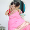 Energetic Baby Pink Paithani Silk Saree With Unique Blouse Piece