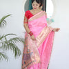 Energetic Baby Pink Paithani Silk Saree With Unique Blouse Piece