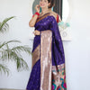 Deserving Navy Blue Paithani Silk Saree With Appealing Blouse Piece