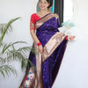 Deserving Navy Blue Paithani Silk Saree With Appealing Blouse Piece