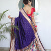 Deserving Navy Blue Paithani Silk Saree With Appealing Blouse Piece