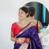 Deserving Navy Blue Paithani Silk Saree With Appealing Blouse Piece