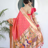 Flameboyant Peach Paithani Silk Saree With Fairytale Blouse Piece