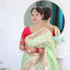 Prominent Pista Paithani Silk Saree With Radiant Blouse Piece