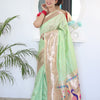 Prominent Pista Paithani Silk Saree With Radiant Blouse Piece