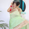 Prominent Pista Paithani Silk Saree With Radiant Blouse Piece