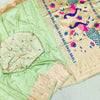 Prominent Pista Paithani Silk Saree With Radiant Blouse Piece