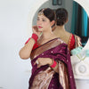Invaluable Wine Paithani Silk Saree With Mesmerising Blouse Piece