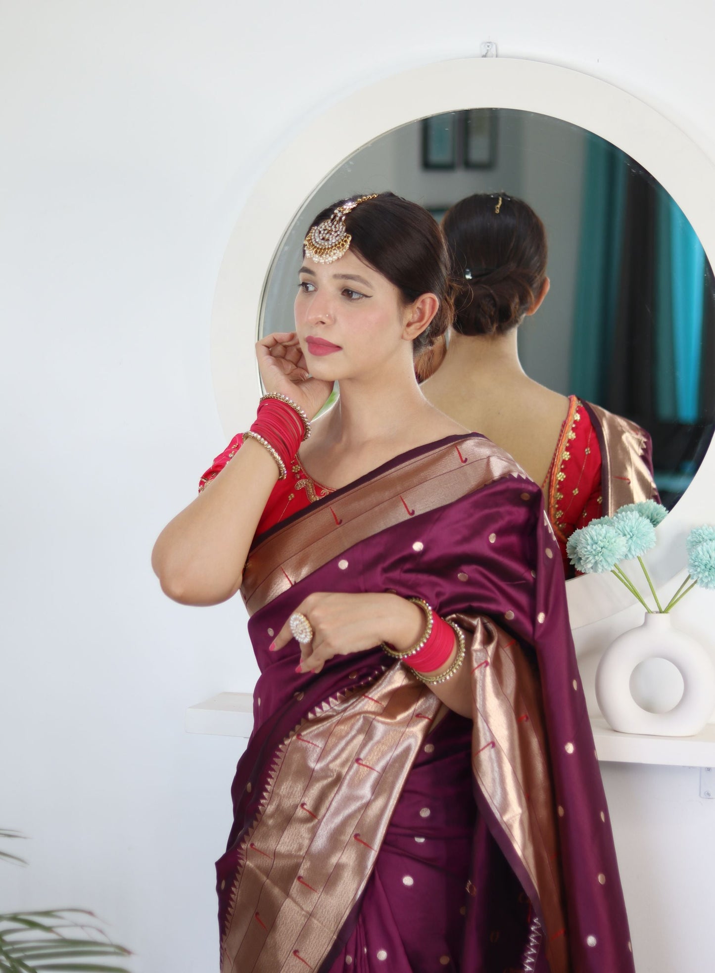 Invaluable Wine Paithani Silk Saree With Mesmerising Blouse Piece