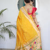 Lovely Yellow Paithani Silk Saree With Gorgeous Blouse Piece