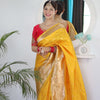 Lovely Yellow Paithani Silk Saree With Gorgeous Blouse Piece