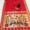 Rhapsody Red Paithani Silk Saree With Imaginative Blouse Piece