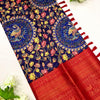 Impressive Royal Blue Kalamkari Printed Saree With Preferable Blouse Piece