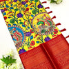 Ideal Yellow Kalamkari Printed Saree With Effervescent Blouse Piece