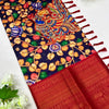 Ailurophile Navy Blue Kalamkari Printed Saree With Fairytale Blouse Piece