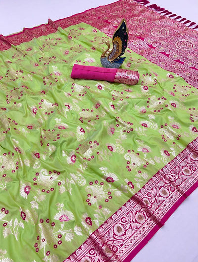 Jazzy Green Soft Banarasi Silk Saree With Lustrous Blouse Piece