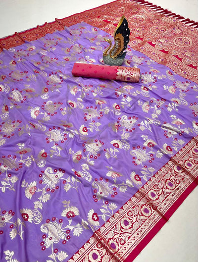 Nectarous Lavender Soft Banarasi Silk Saree With Charming Blouse Piece