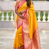 Mesmeric Yellow Soft Banarasi Silk Saree With Twirling Blouse Piece
