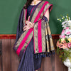 Deserving Navy Blue Soft Banarasi Silk Saree With Breathtaking Blouse Piece