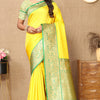 Forbearance Yellow Soft Banarasi Silk Saree With Efflorescence Blouse Piece