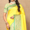 Forbearance Yellow Soft Banarasi Silk Saree With Efflorescence Blouse Piece