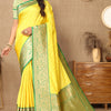Forbearance Yellow Soft Banarasi Silk Saree With Efflorescence Blouse Piece