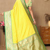 Forbearance Yellow Soft Banarasi Silk Saree With Efflorescence Blouse Piece