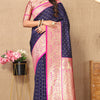 Chatoyant Navy Blue Soft Banarasi Silk Saree With Angelic Blouse Piece