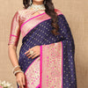 Chatoyant Navy Blue Soft Banarasi Silk Saree With Angelic Blouse Piece