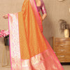 Fairytale Orange Soft Banarasi Silk Saree With Classic Blouse Piece