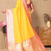 Desuetude Yellow Soft Banarasi Silk Saree With Incredible Blouse Piece