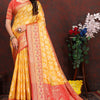 Enigmatic Yellow Soft Banarasi Silk Saree With Snappy Blouse Piece