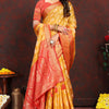 Enigmatic Yellow Soft Banarasi Silk Saree With Snappy Blouse Piece