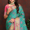 Bewitching Sea Green Soft Banarasi Silk Saree With Exquisite Blouse Piece