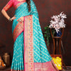Sophisticated Firozi Soft Banarasi Silk Saree With Phenomenal Blouse Piece