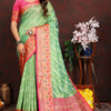 Eloquence Pista Soft Banarasi Silk Saree With Imbrication Blouse Piece