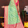 Eloquence Pista Soft Banarasi Silk Saree With Imbrication Blouse Piece