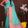 Enticing Firozi Soft Banarasi Silk Saree With Twirling Blouse Piece